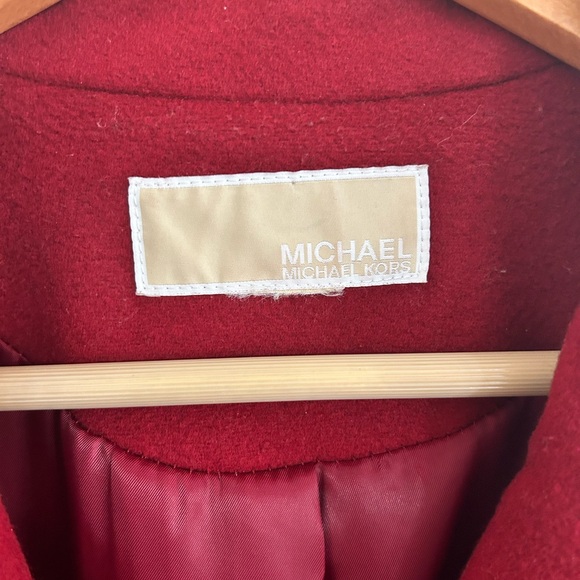 Michael Kors Women Large Red Wool/cashmere Blend Pea Coat Belted Jacket Trench - Picture 8 of 13